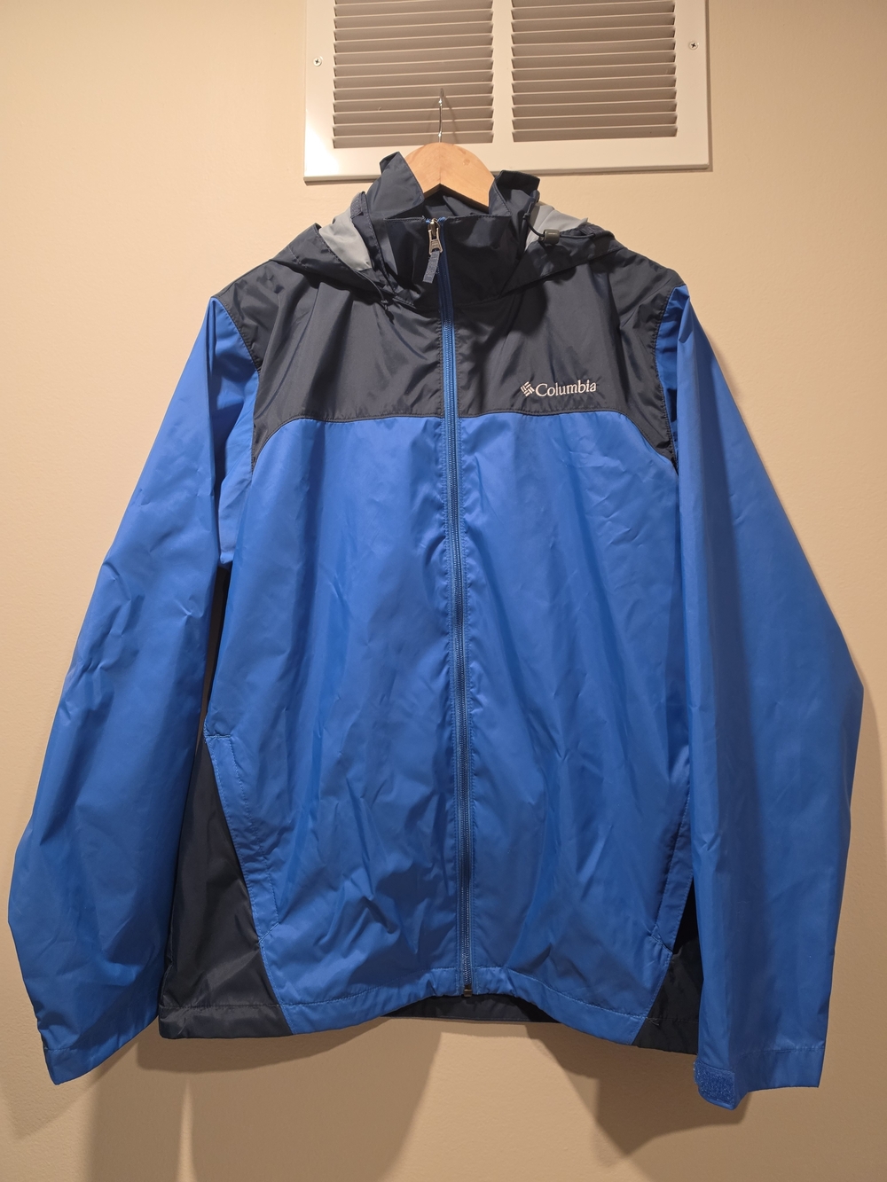Columbia Mens Medium Glennaker Lake Rain Jacket Waterproof Packable Blue